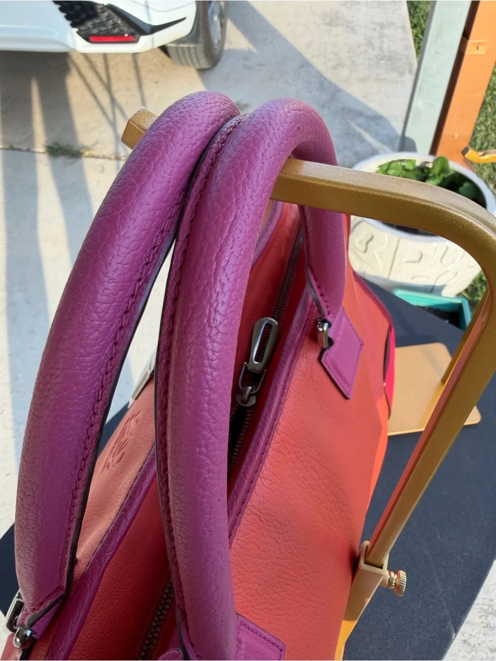 Loewe Two-Tone Pink and Orange Leather Satchel